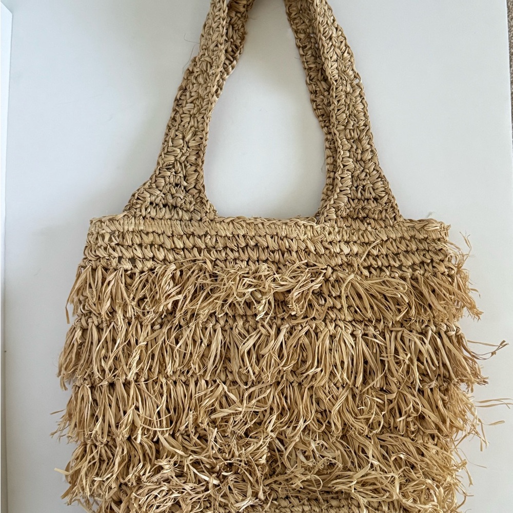 Anthropologie Woven Fringe Tote - Natural